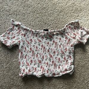 Rue21 Red and White Off-Shoulder Crop Top